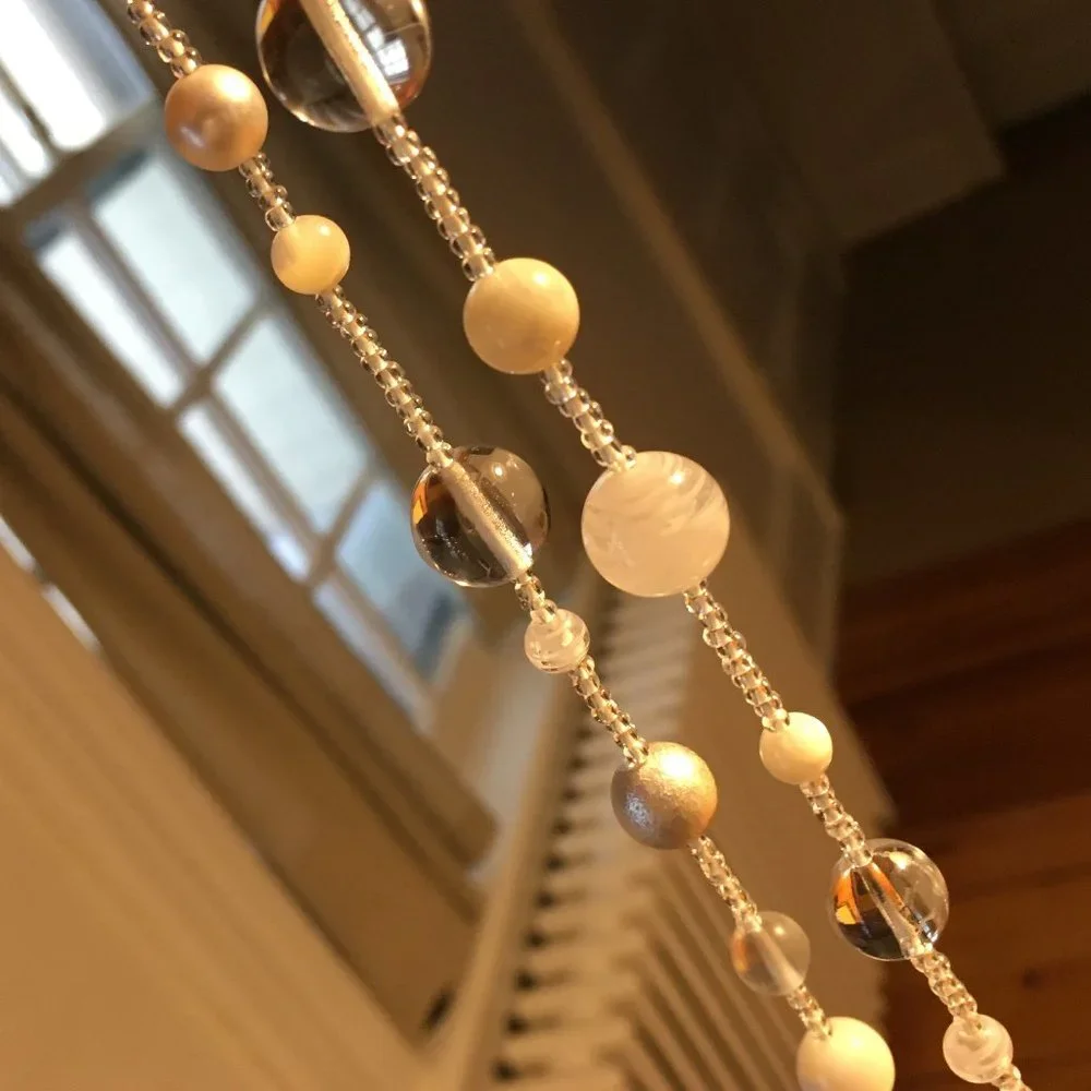 Murano White & Clear Glass Beaded Strand Necklace